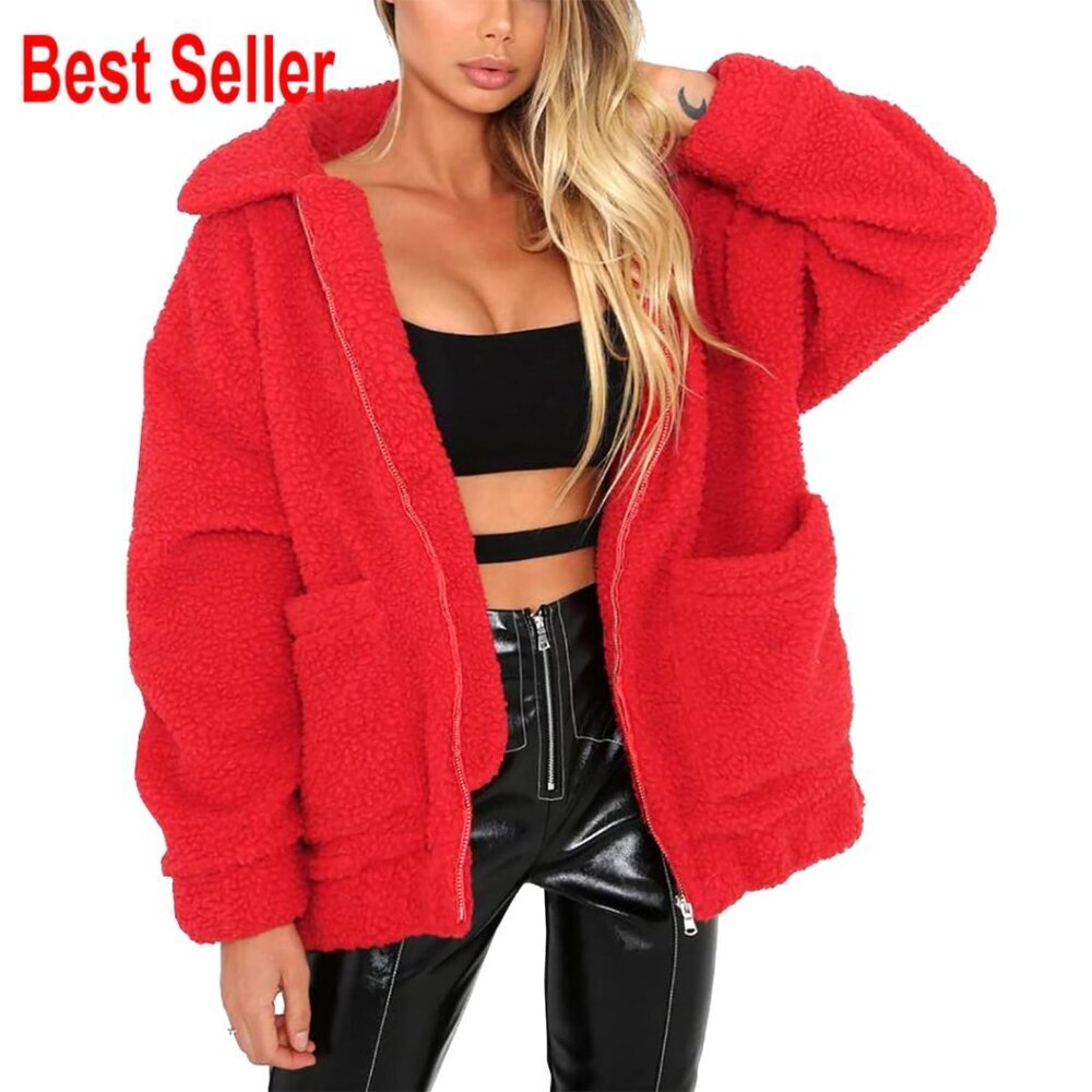 Oversized Sherpa Fleece Faux Fur Teddy Jacket Winter Coat Women's Outerwear